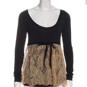 Robert Rodriguez long sleeve black knit and lace top. Size M